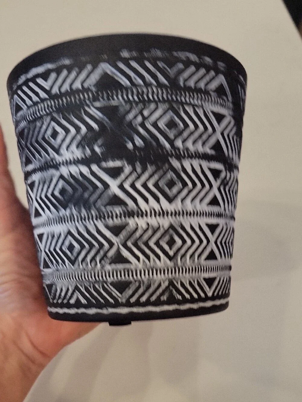 Target Distressed Black and White Ceramic  Geometric Pattern Vase